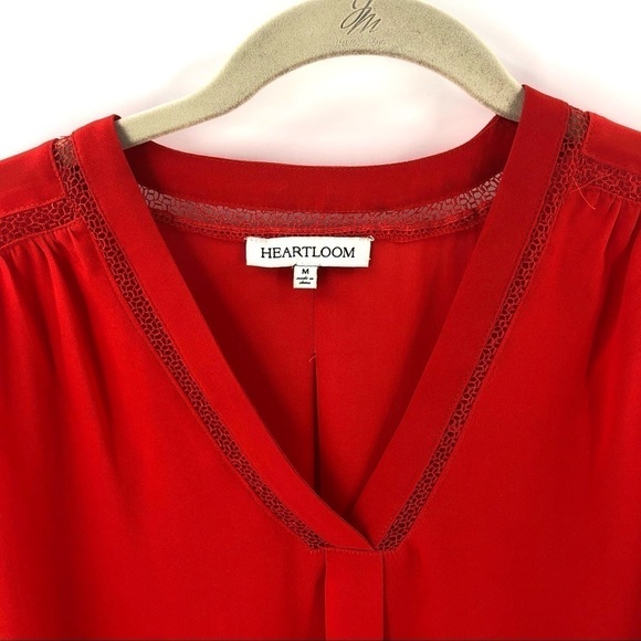 Heartloom Pyra Lace Trim Blouse Top Womens Medium Flowy Boho Holiday Lightweight - Picture 2 of 10